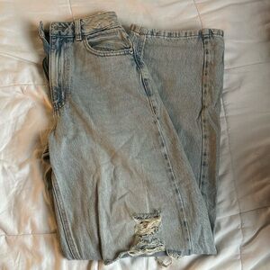 garage wide leg baggy distressed light wash denim jeans